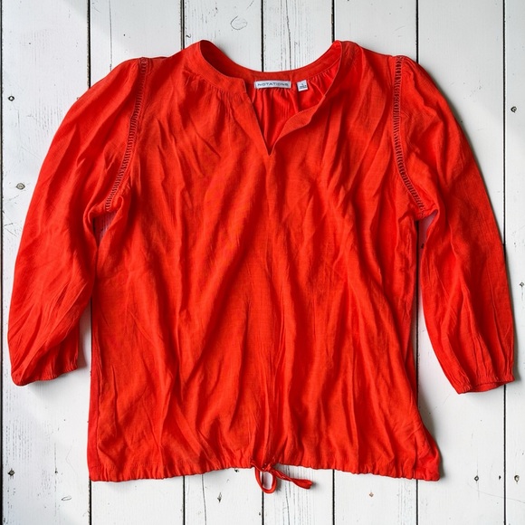 Notations Tops - Notations Orange Tunic Blouse Size Lg Drawstring Hem Split Neck Lightweight Top